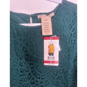Philosophy NWT XL Women's Green Lace Short Sleeve Lined Shirt Retail $78 NEW